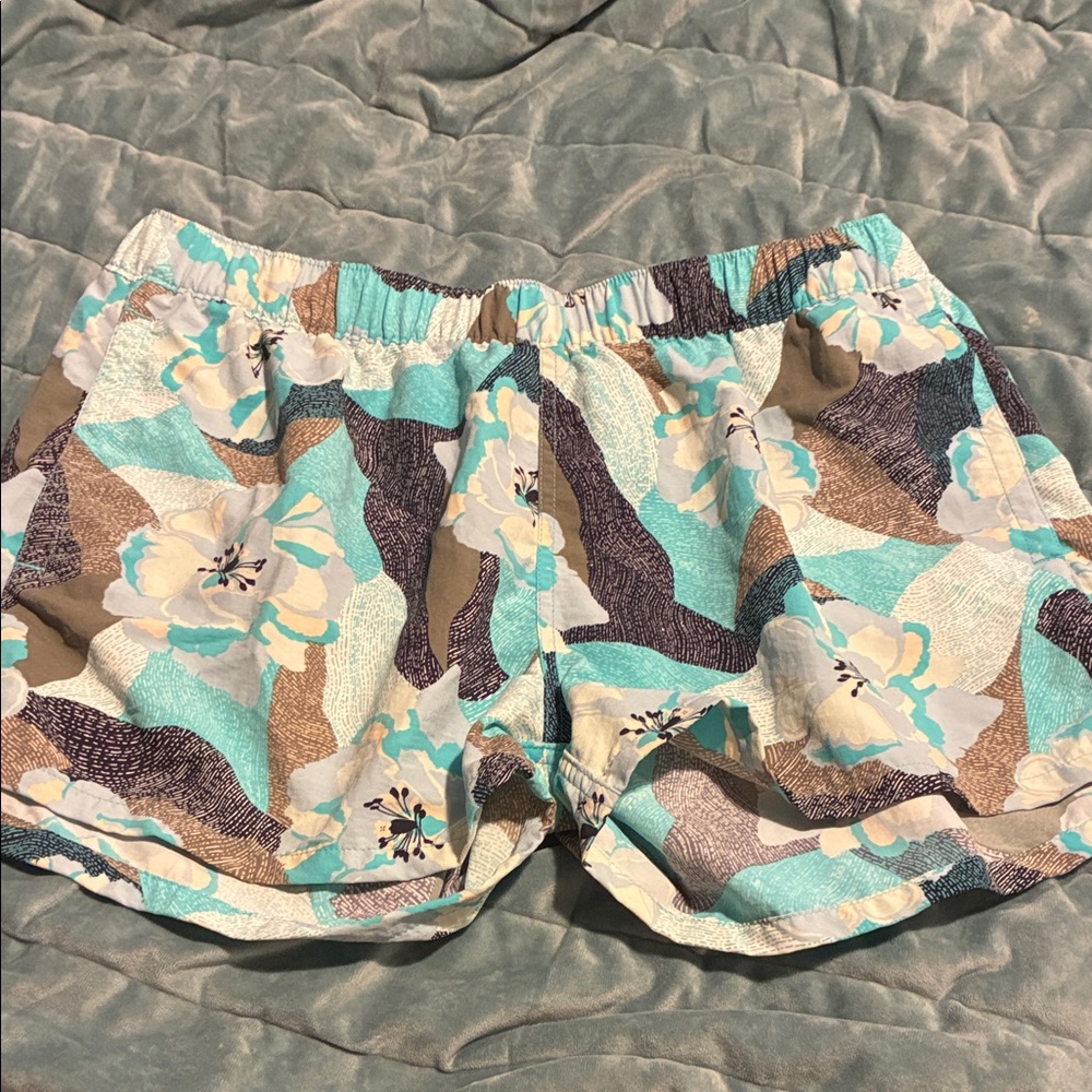 NWOT Patagonia Women's Floral Athletic Shorts - Aqua and Brown